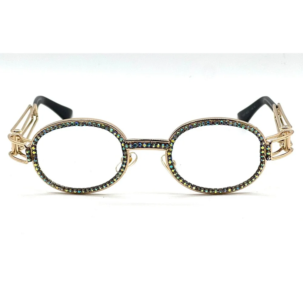 Rhinestone Round Glasses Gold Frame Hip Hop Fashion Men's‎ Sunglasses Sreet Wear